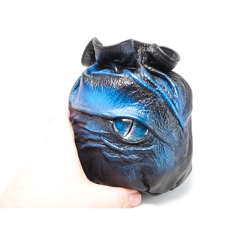 Handmade Leather Light Blue and Silver Leather Dragon Eye Dice Bag - Image 3