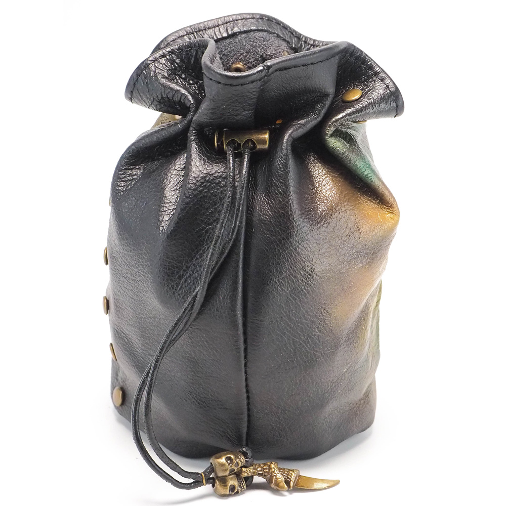 Handmade Leather Green, Gold, and Yellow Dragon Eye Dice Bag - Image 6