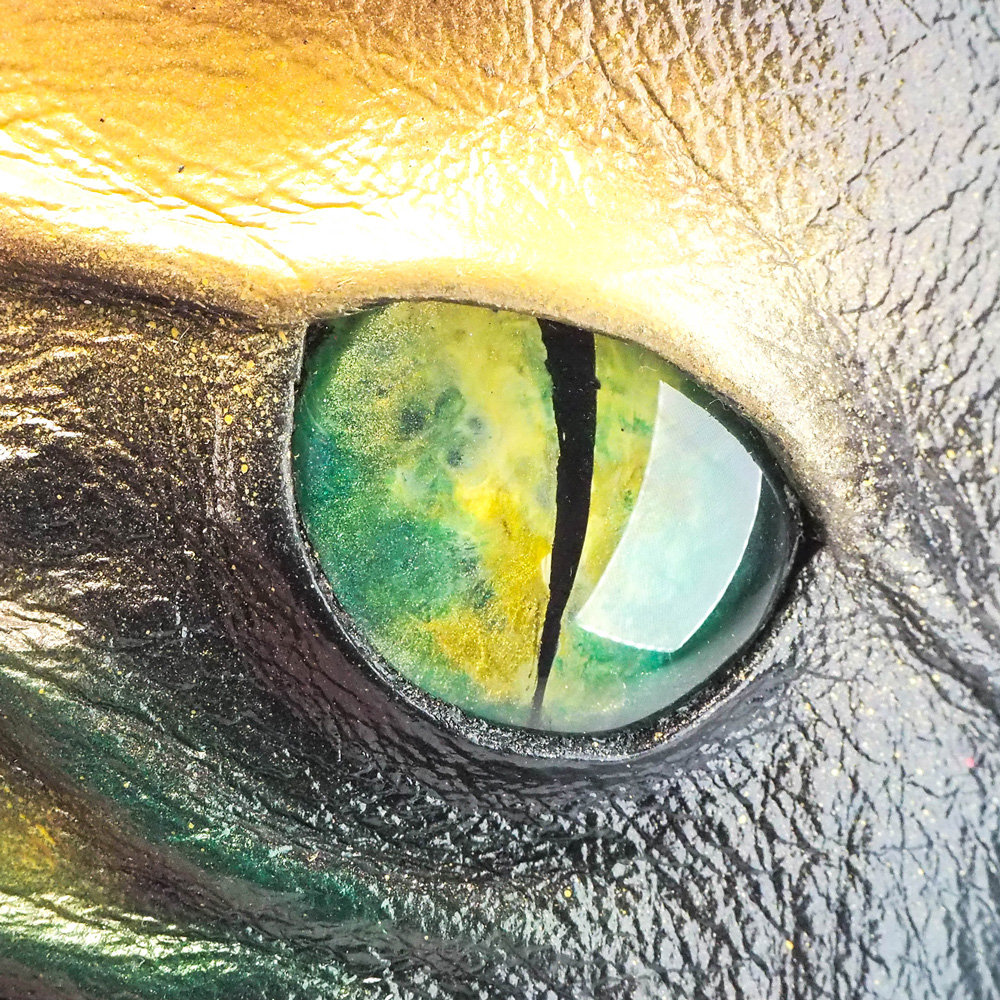 Handmade Leather Green, Gold, and Yellow Dragon Eye Dice Bag - Image 2