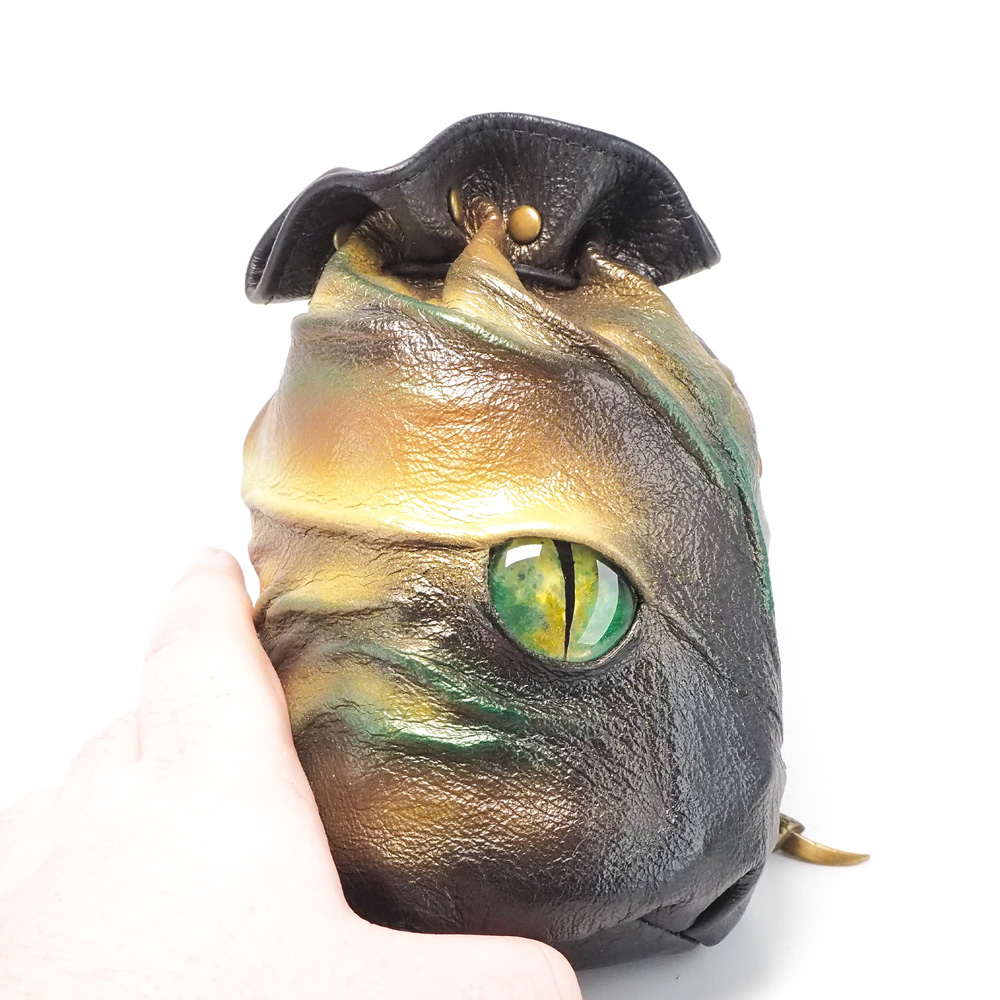 Handmade Leather Green, Gold, and Yellow Dragon Eye Dice Bag - Image 8