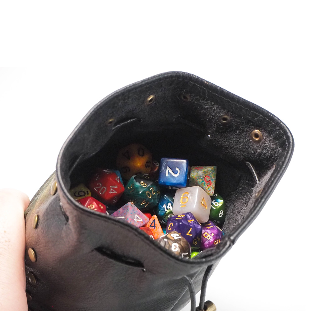 Handmade Leather Green, Gold, and Yellow Dragon Eye Dice Bag - Image 7