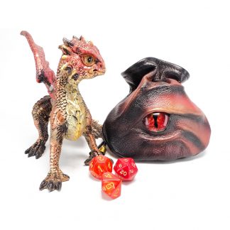 Red and bronze leather dragon eye dice bag