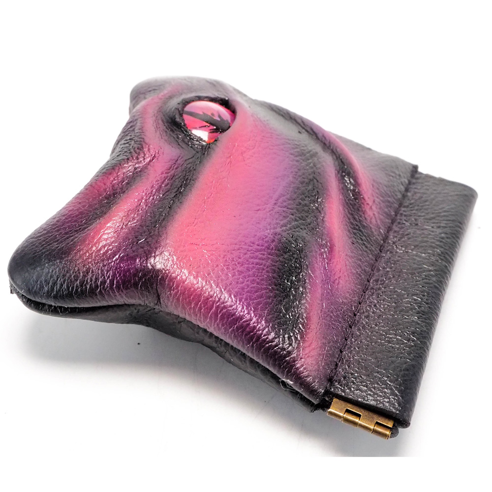 Handmade Leather Fuchsia and Bronze Snap Dragon Eye Coin Purse - Image 4