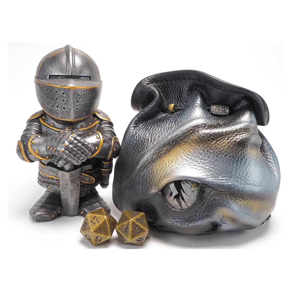 black leather silver dragon eye dice bag
