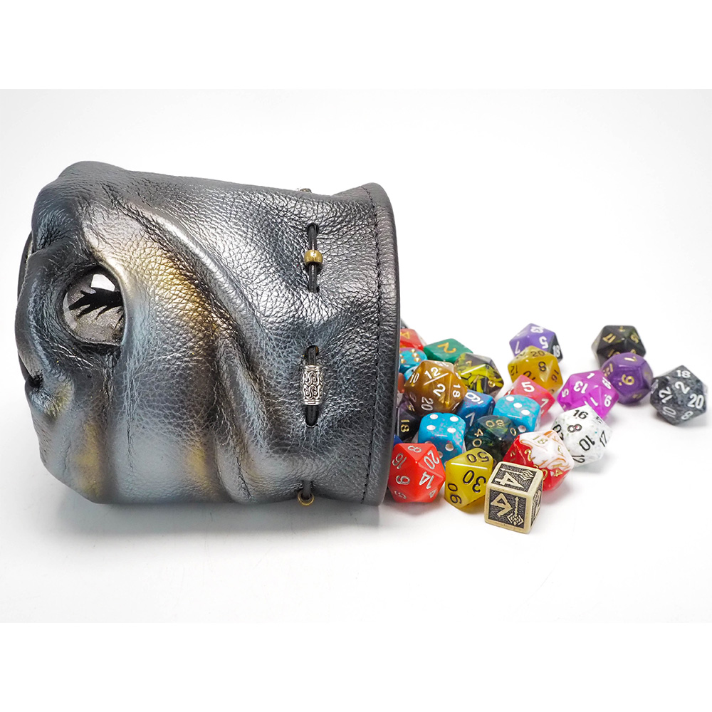 Handmade Leather Silver Dragon Eye Dice Bag - Image 3