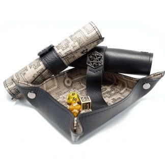 leather collapsible dice tray rolled up and in tray form