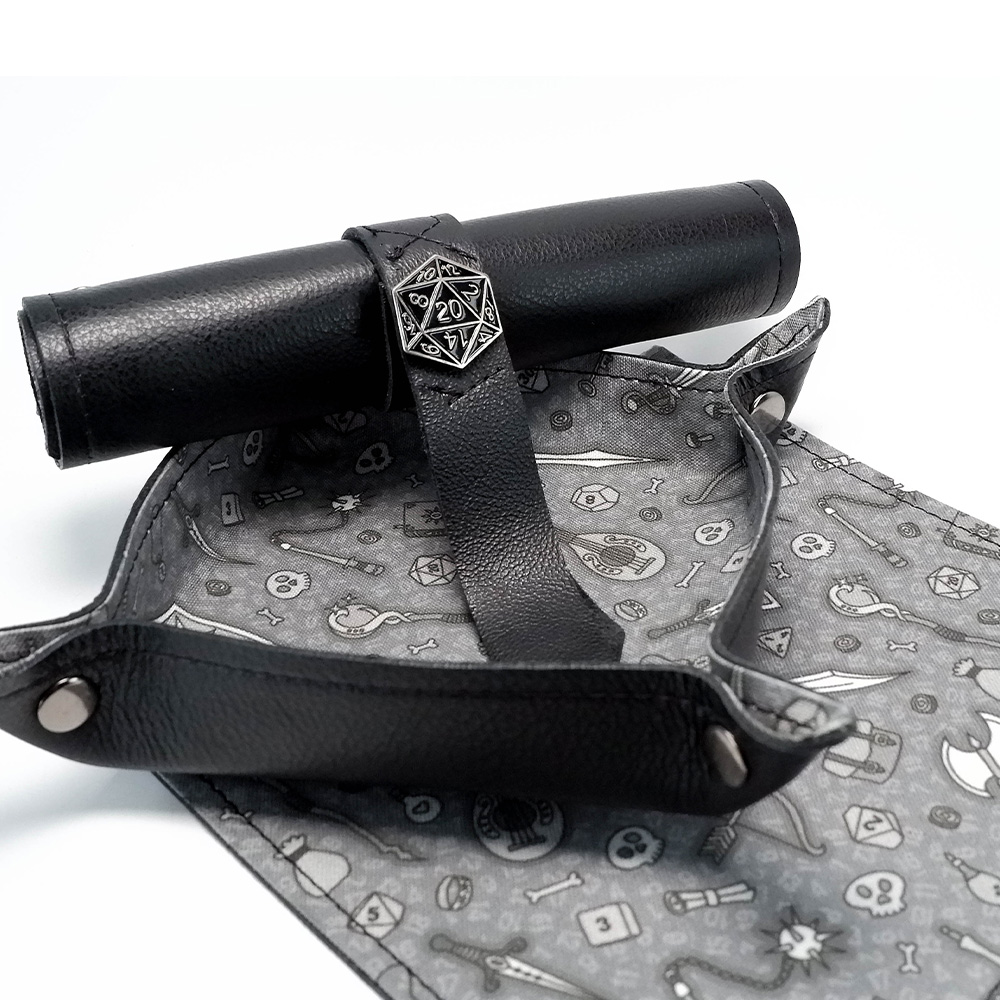Leather Scroll Dice Tray - Grey Fantasy Icons Print - Image 2