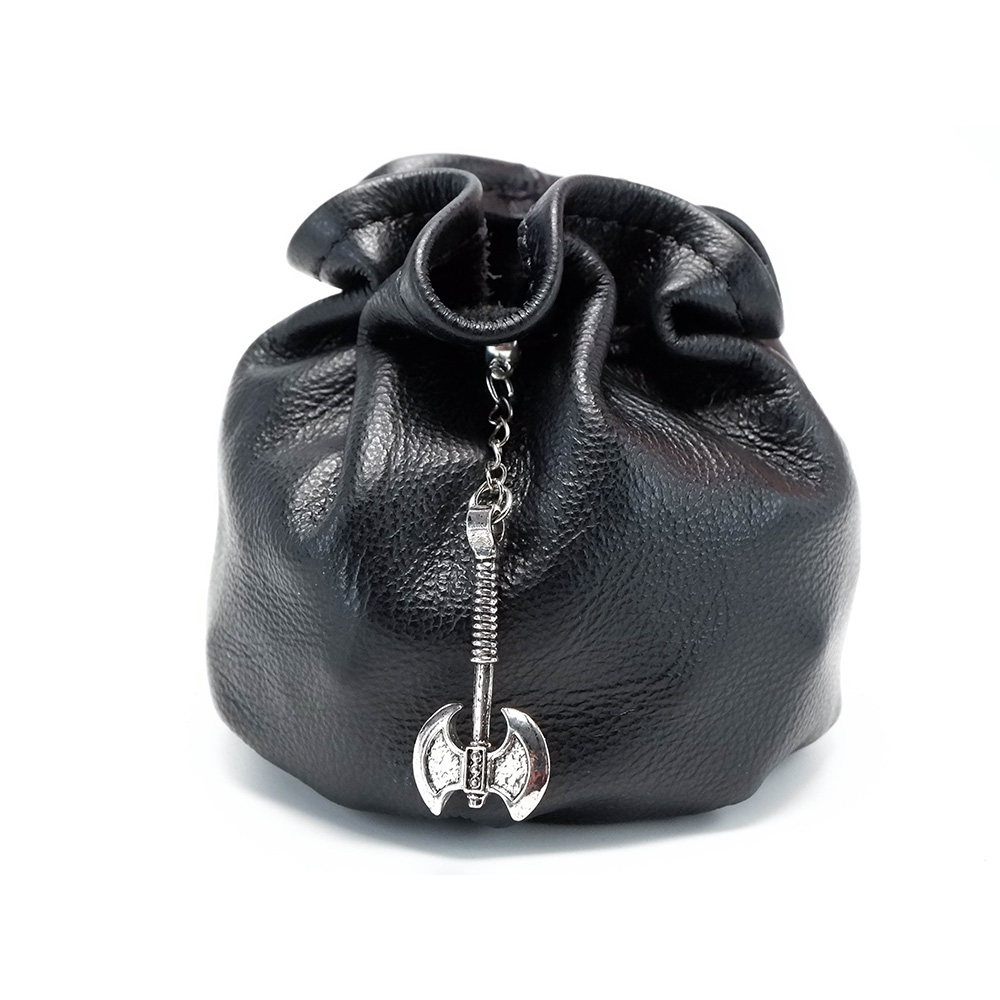 Black Leather Dice Bag with Silver Battleaxe Charm - Image 4