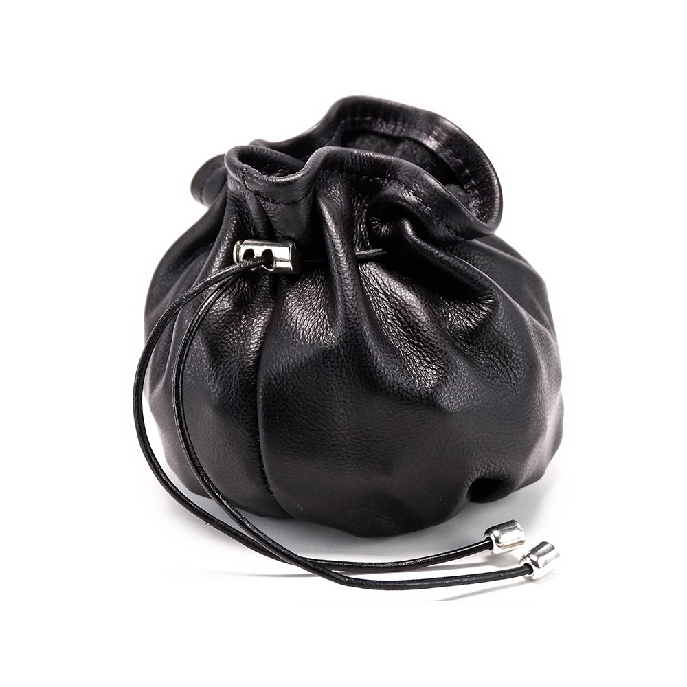 Black Leather Dice Bag with Silver Battleaxe Charm - Image 3