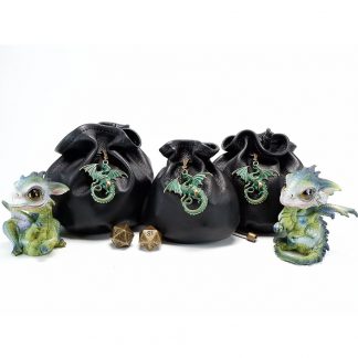 Black Leather Dig Bags with Dragon Charm