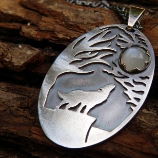 Silver and moonstone fantasy wolf pendant Lukas Craft