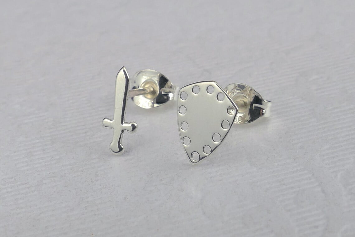 Sterling Silver Sword & Shield Earrings - Image 3