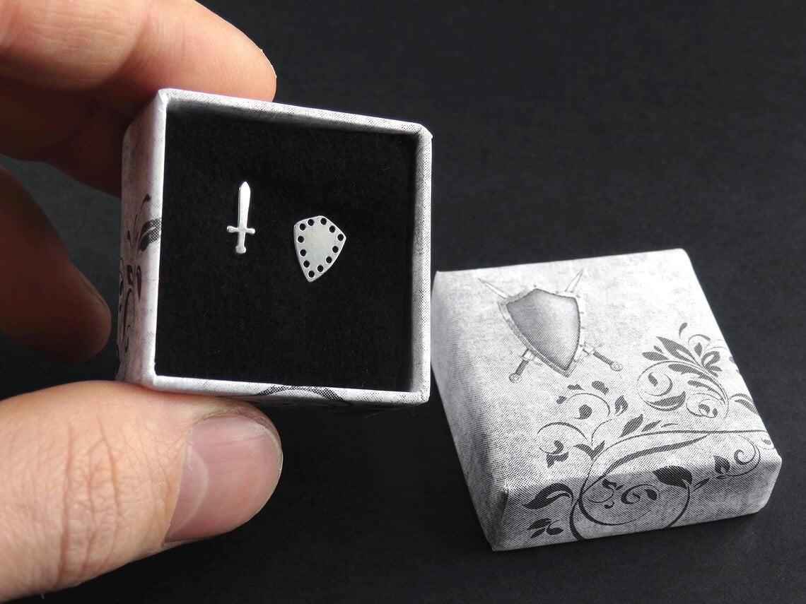 Sterling Silver Sword & Shield Earrings - Image 7